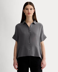 The Boxy Shirt in Washable Silk | Graphite