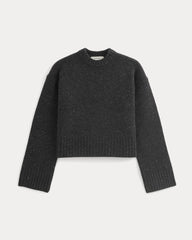 Cropped Boxy Crew in Luxe Merino | Heathered Black Donegal