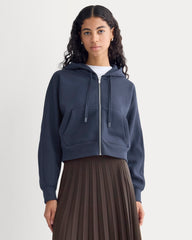 Luxe Fleece Full-Zip Cropped Hoodie | Navy