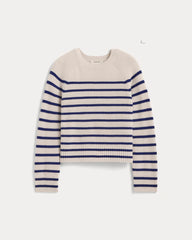 The Boxy Crew in Cashmere | Soft White / Deep Blue