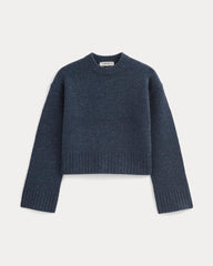 Cropped Boxy Crew in Luxe Merino | Heathered Blue Donegal