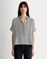 The Boxy Shirt in Washable Silk | Black Micro Stripe