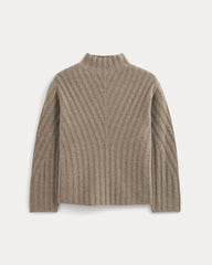 Funnel-Neck Sweater in Wool Cashmere | Light Heathered Taupe