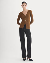 Cashmere Ribbed V-Neck Cardigan | Heathered Toffee