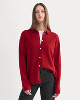Cashmere Button-Up Shirt | Berry Red
