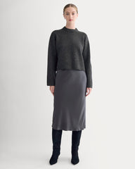 Cropped Boxy Crew in Luxe Merino | Heathered Black Donegal