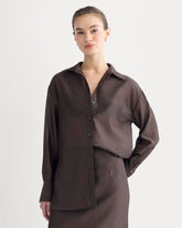 Oversized Shirt in Cotton-Silk Organza | Dark Chocolate