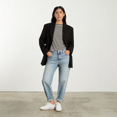 The Box-Cut Tee in Essential Cotton | Sandstone / Black | No Pocket