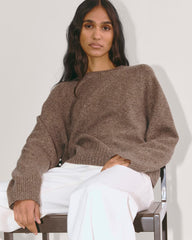 The Boxy Crew in Cashmere | Taupe Brown Donegal
