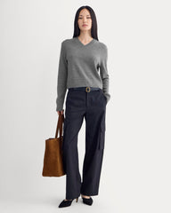 Cashmere Cropped High-V Sweater | Heather Charcoal