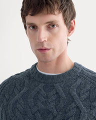Cable Knit Crew in Luxe Merino | Heather Midnight Navy