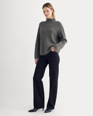Funnel-Neck Sweater in Wool Cashmere | Heather Charcoal