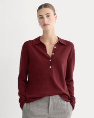 Oversized Polo Sweater in Cotton Merino | Deep Red