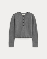 Boxy Henley in Cozy Waffle | Heathered Charcoal