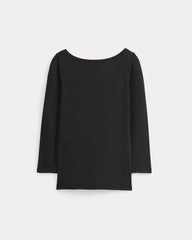 Luxe Rib 3/4 Sleeve Boatneck Tee | Black