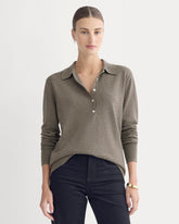 Oversized Polo Sweater in Cotton Merino | Heather Ash Taupe