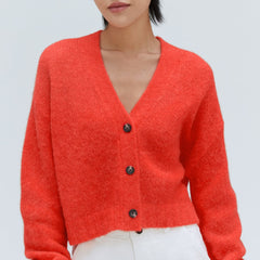 The Alpaca V-Neck Cropped Cardigan | Red Orange