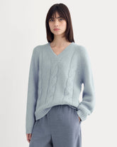 Cloud Cable V-Neck Sweater | Forever Blue
