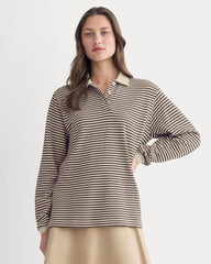 Oversized Pique Polo | Dusty Beige/Deep Plum Stripe