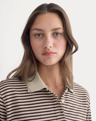 Oversized Pique Polo | Dusty Beige/Deep Plum Stripe