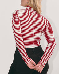 The Luxe Rib Turtleneck | Bone / Berry Red