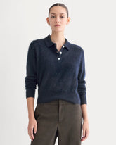 Lush Cashmere Cropped Polo Sweater | Starry Navy