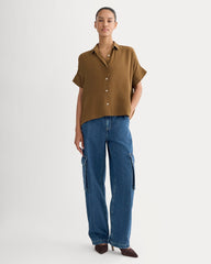 The Boxy Shirt in Washable Silk | Toffee