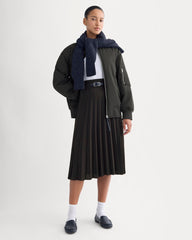 Pleated Crepe Midi Skirt | Black