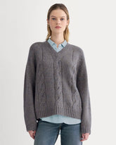 Cloud Cable V-Neck Sweater | Blue Multi Twist