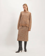 The Alpaca Tiger Jacquard Skirt | Camel / Medium Brown