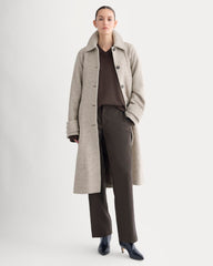 Italian Belted Overcoat | Taupe Herringbone