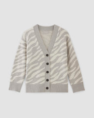 The Alpaca Tiger Jacquard Cardigan | Heathered Grey / Snow
