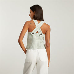 The Apron Linen Tank | Seafoam Pinstripe