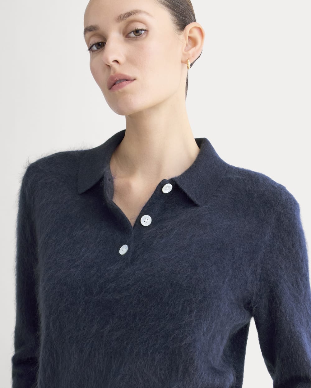 Lush Cashmere Cropped Polo Sweater | Starry Navy