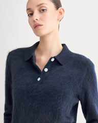 Lush Cashmere Cropped Polo Sweater | Starry Navy