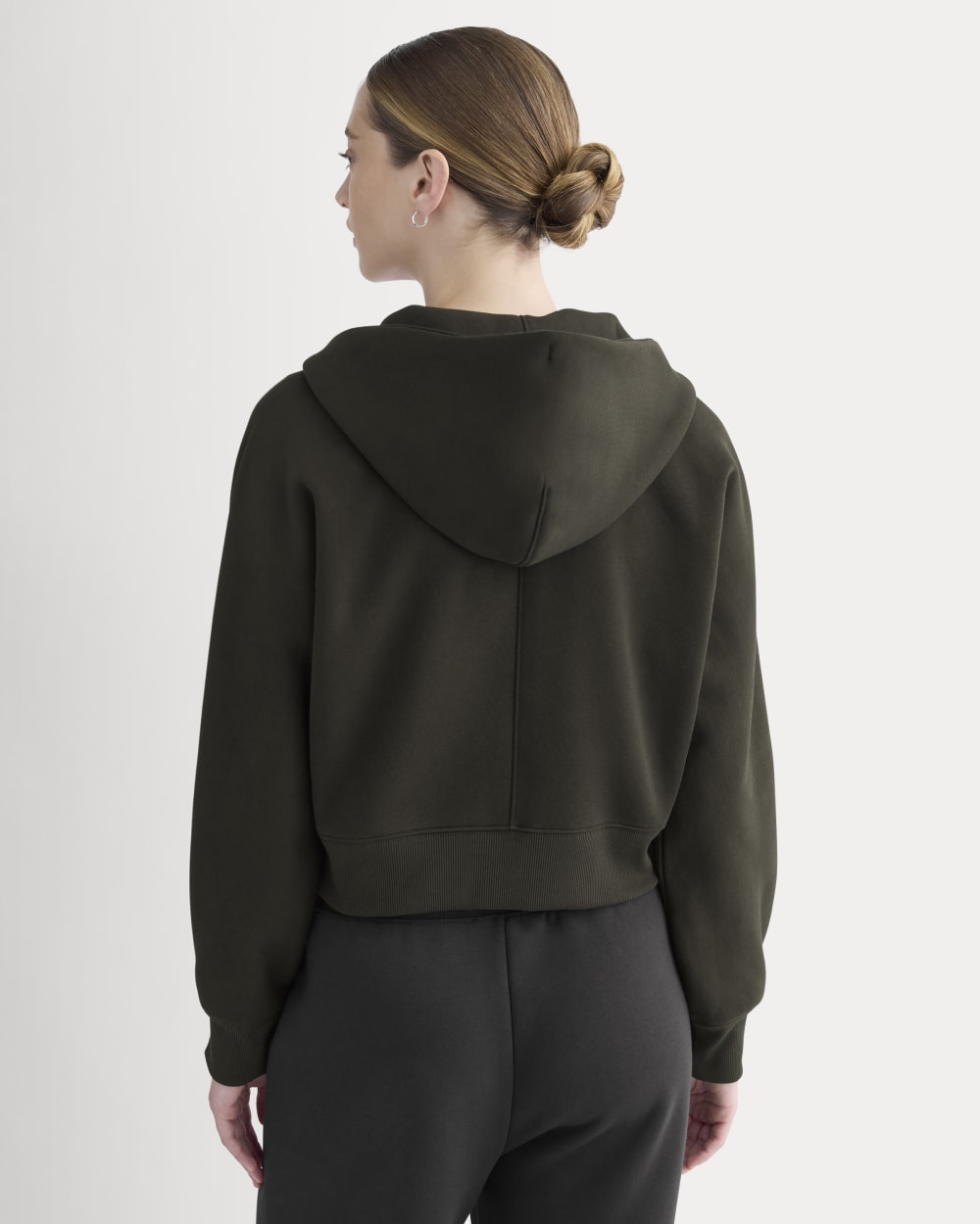Luxe Fleece Full-Zip Cropped Hoodie | Black