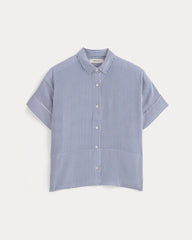 The Boxy Shirt in Washable Silk | Blue / White