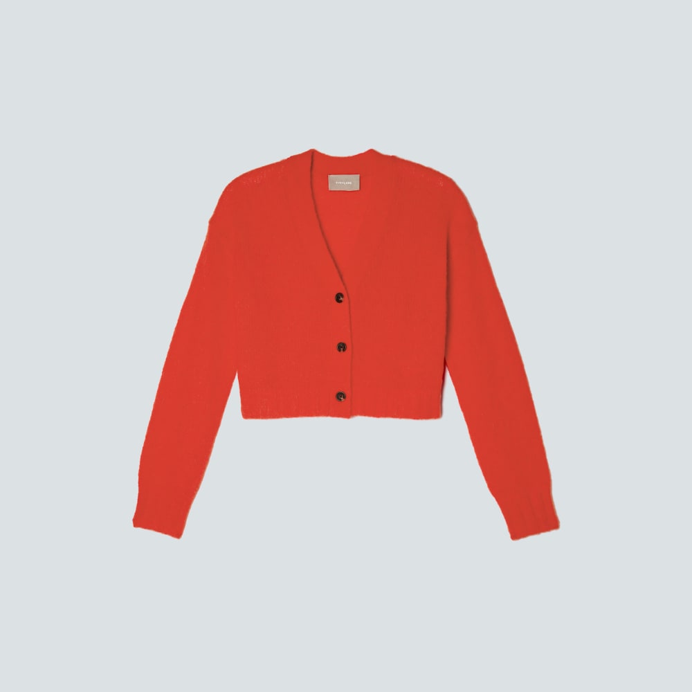 The Alpaca V-Neck Cropped Cardigan | Red Orange