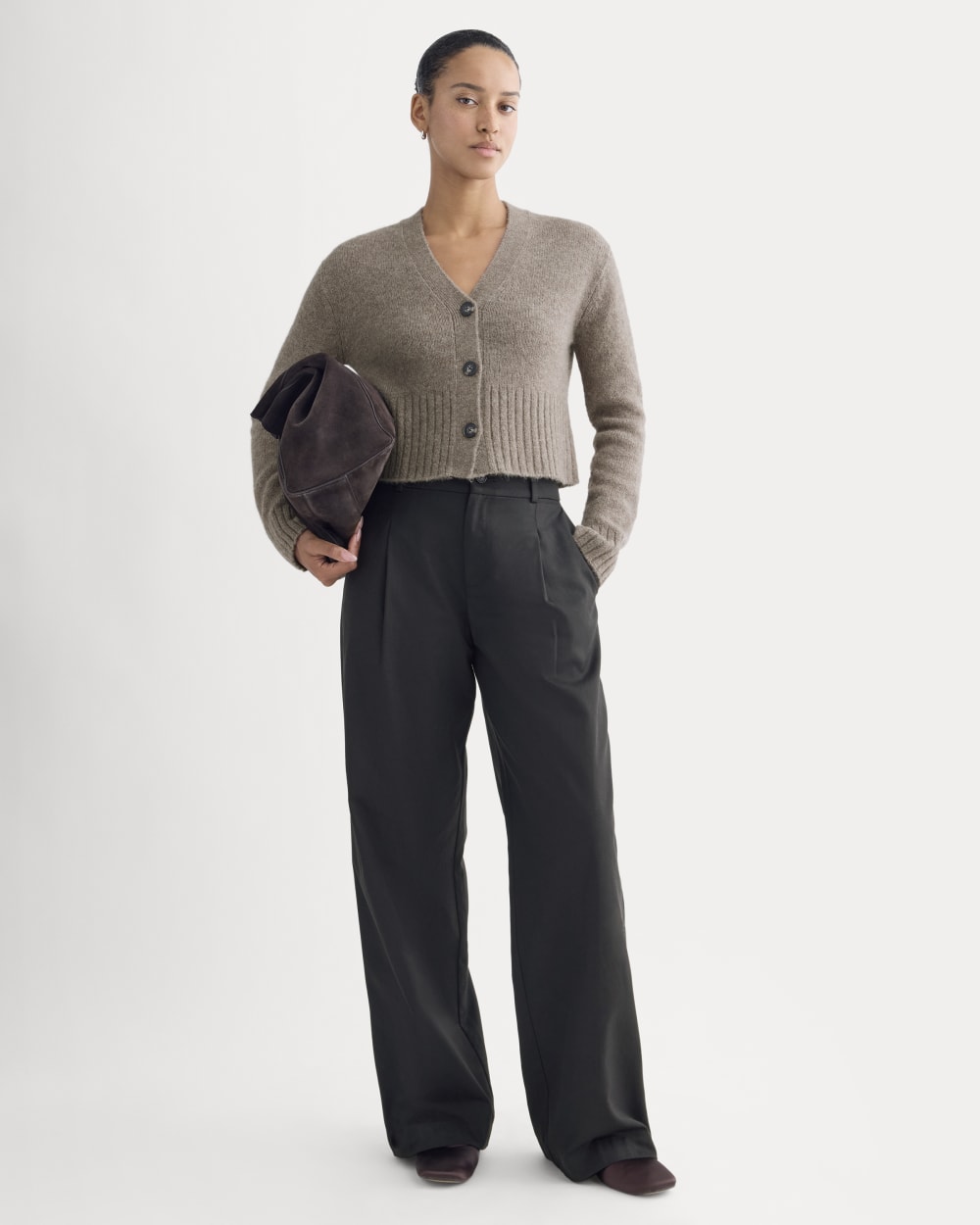 High V Cropped Cardigan in Alpaca | Taupe Melange