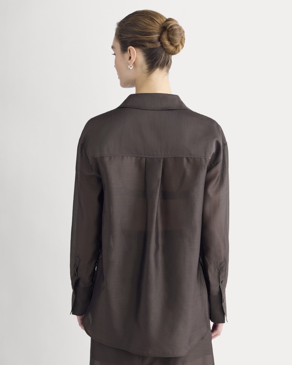 Oversized Shirt in Cotton-Silk Organza | Dark Chocolate