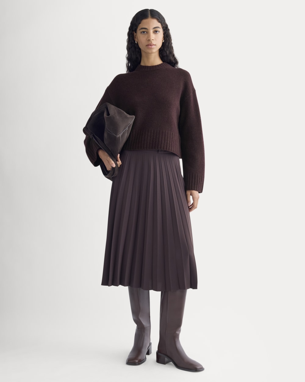 Cropped Boxy Crew in Luxe Merino | Heathered Winetasting