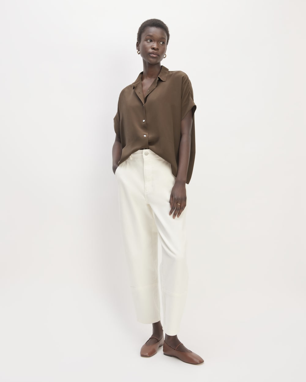 The Boxy Shirt in Washable Silk | Cocoa