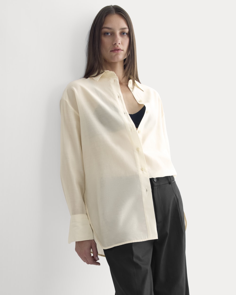 Oversized Shirt in Cotton-Silk Organza | Parchment