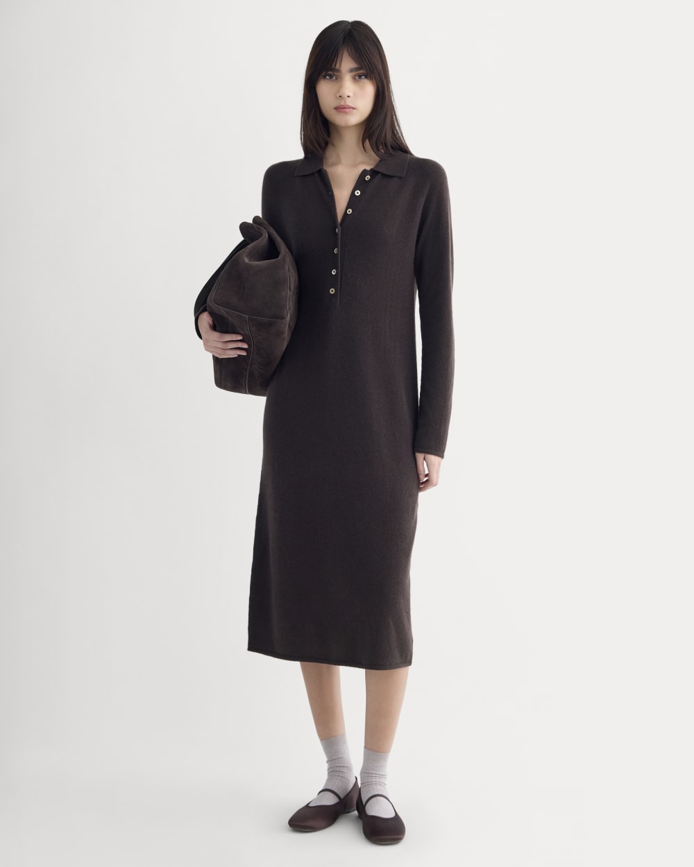 Cashmere Polo Midi Dress | Dark Chocolate