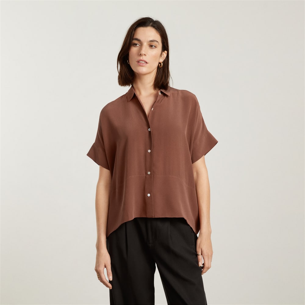The Boxy Shirt in Washable Silk | Cinnamon