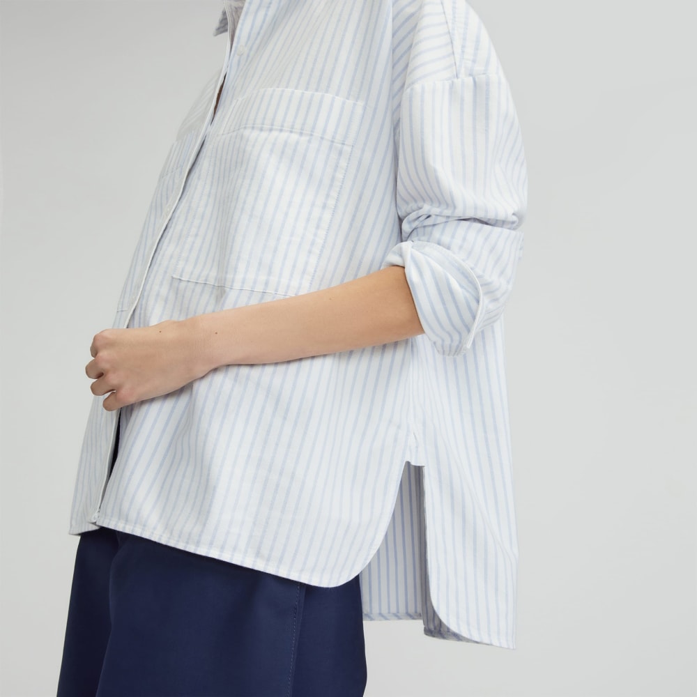 The Boxy Oxford | White / Periwinkle Mini Stripe