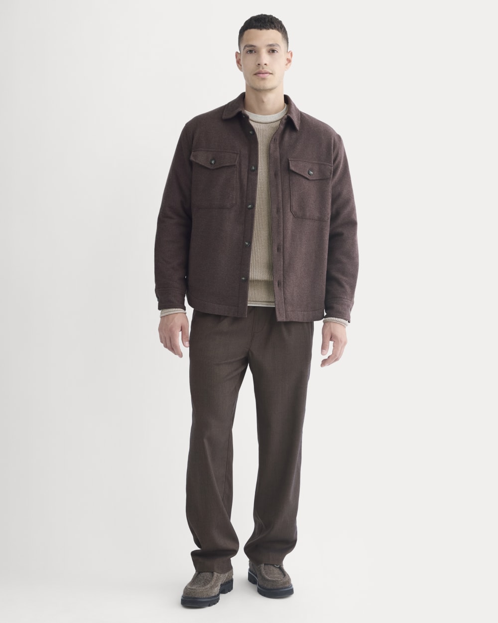 Heavyweight Waffle Twill Overshirt | Heather Earth Brown
