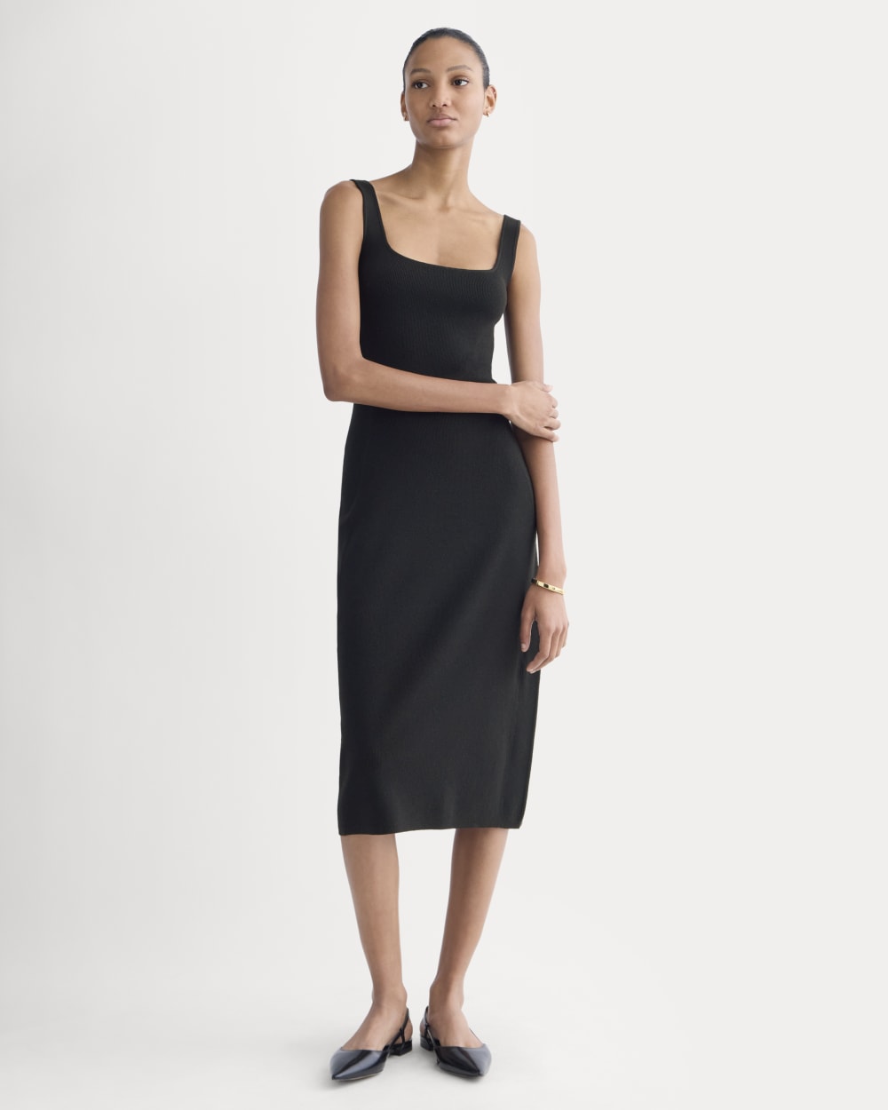 Knit Square-Neck Midi Dress | Black