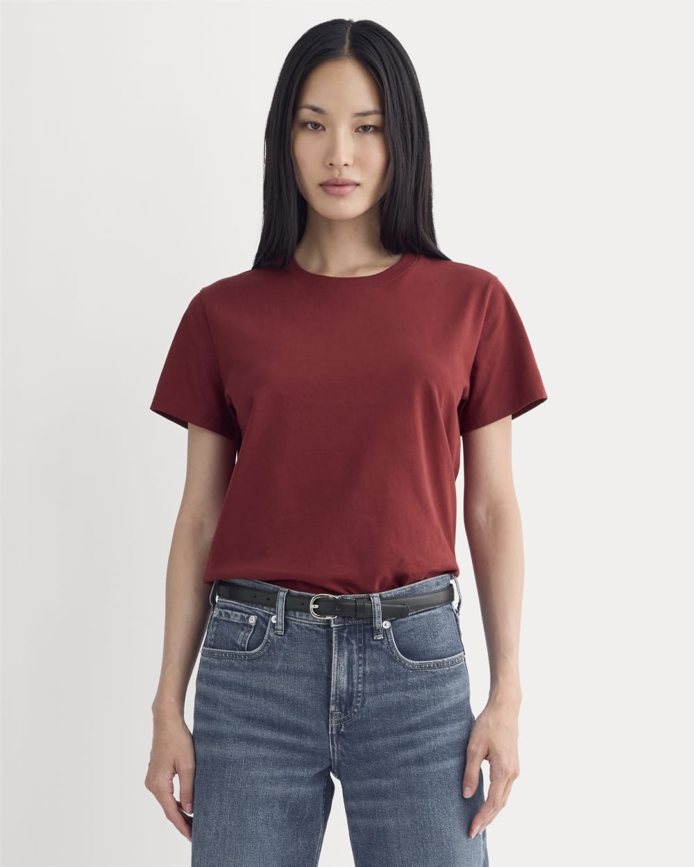 The Box-Cut Tee in Essential Cotton | Merlot | No Pocket