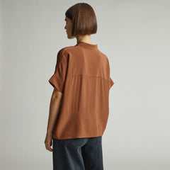 The Boxy Shirt in Washable Silk | Carob Brown